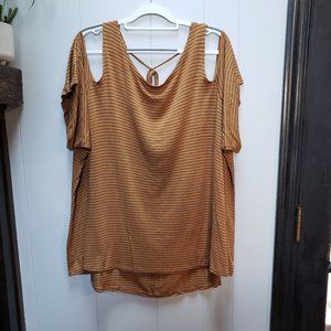 Striped Cold Shoulder Tee With Tie Back